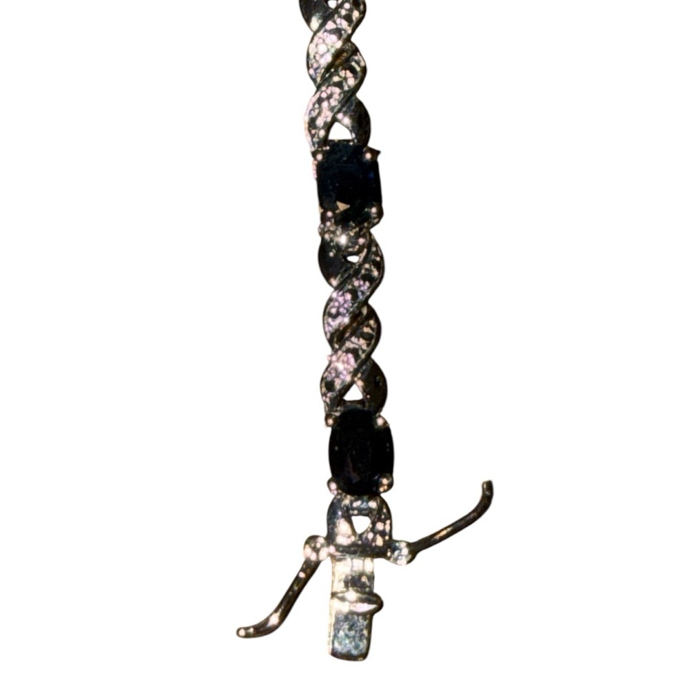 Vintage 925 R Silver and Sapphire Tennis Bracelet with Safety Clasp - Picture 3 of 6